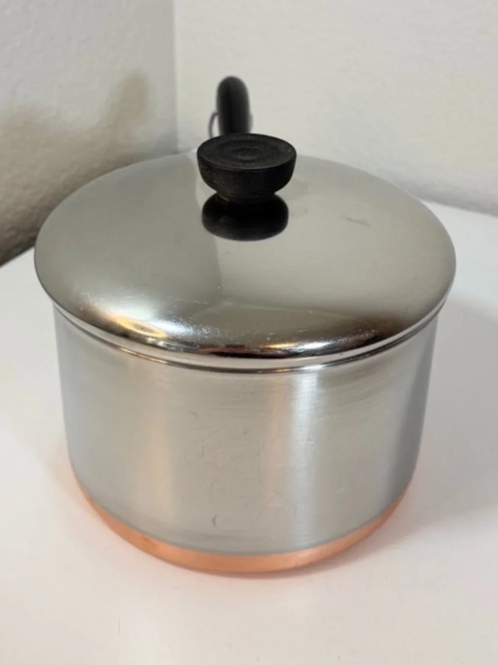 VTG Revere Ware 3 QT-90k Saucepan Copper Bottom Stainless Steel 1801 USA w/ Lid